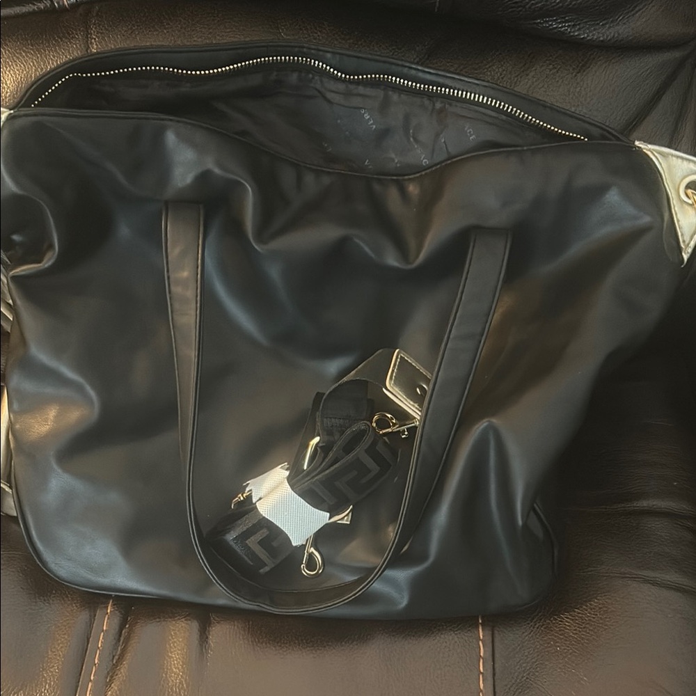 Versace Black Duffel Bag with Sleek Leather Finish